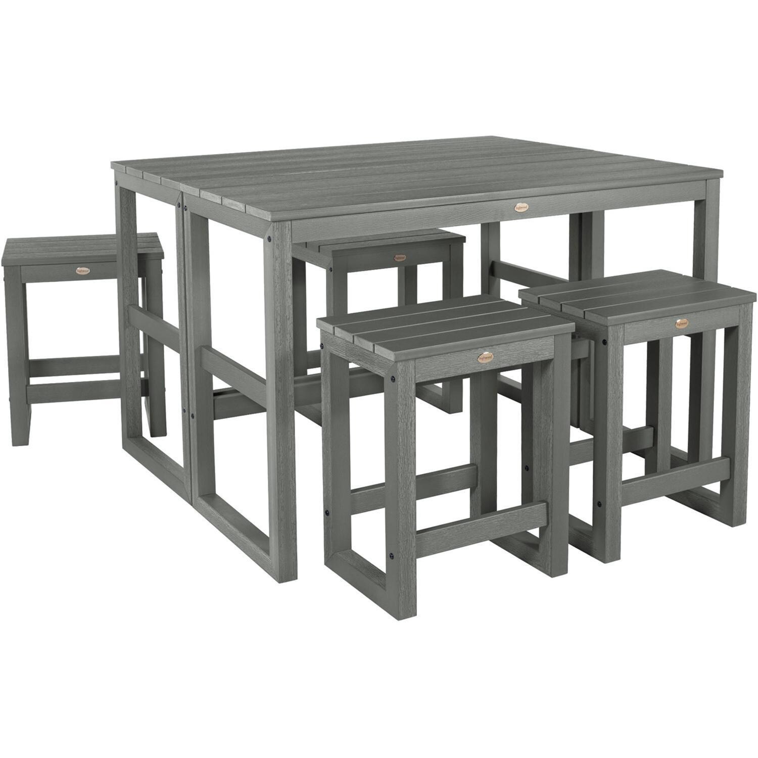 Lakeview Audubon 6 Pc Recycled Plastic Counter Height Balcony Dining Bar Set in Coastal Teak - Set - Square - White Background thumbnail