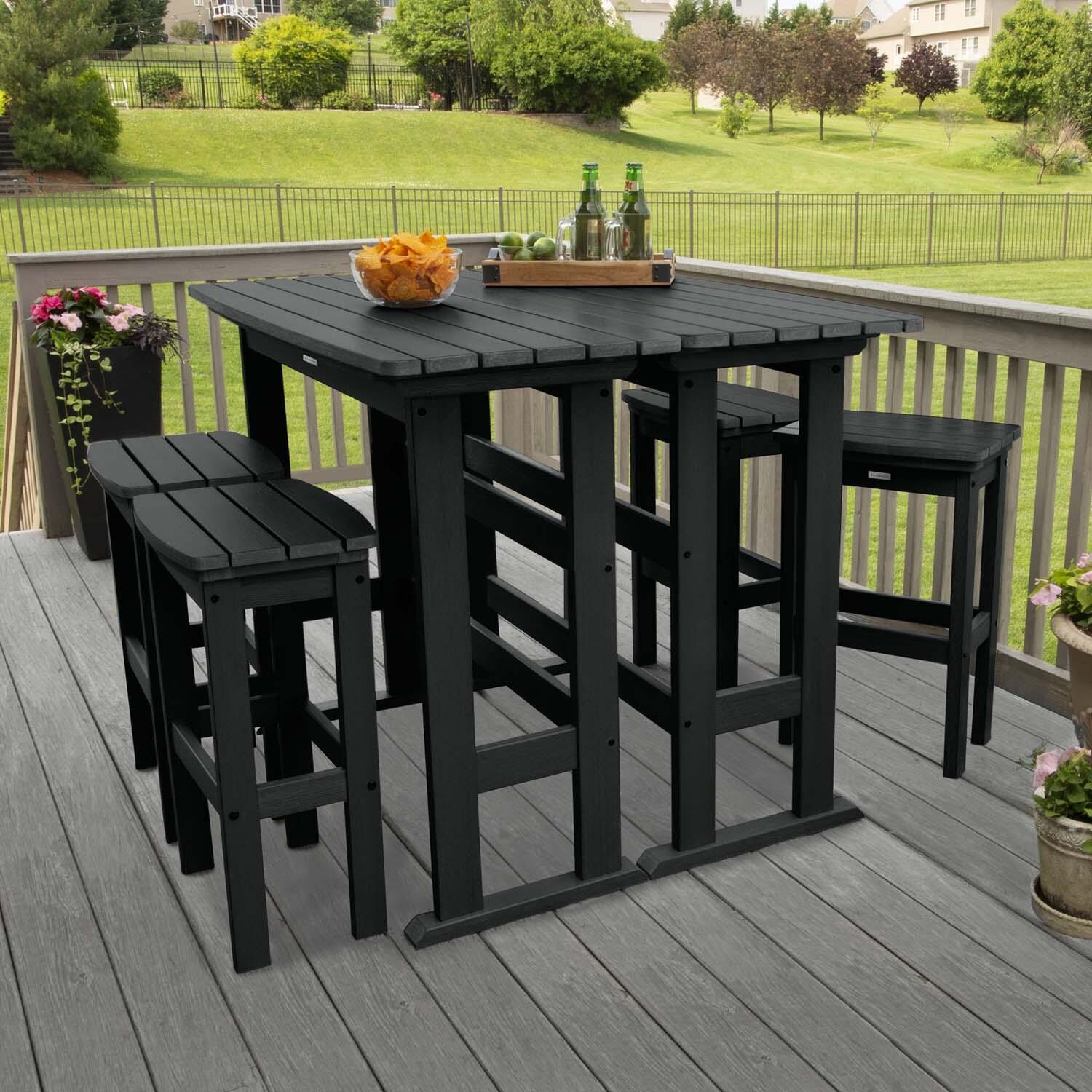 Hart Lane 6 Pc Recycled Plastic Bar Height Dining Set in Black by Lakeview Outdoor Designs