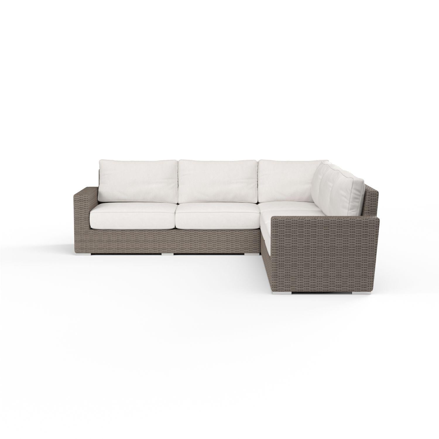 Coronado 3 Piece Wicker Patio Sectional Set W/ Sunbrella Canvas Flax Cushions By Sunset West - Side View - White Background thumbnail