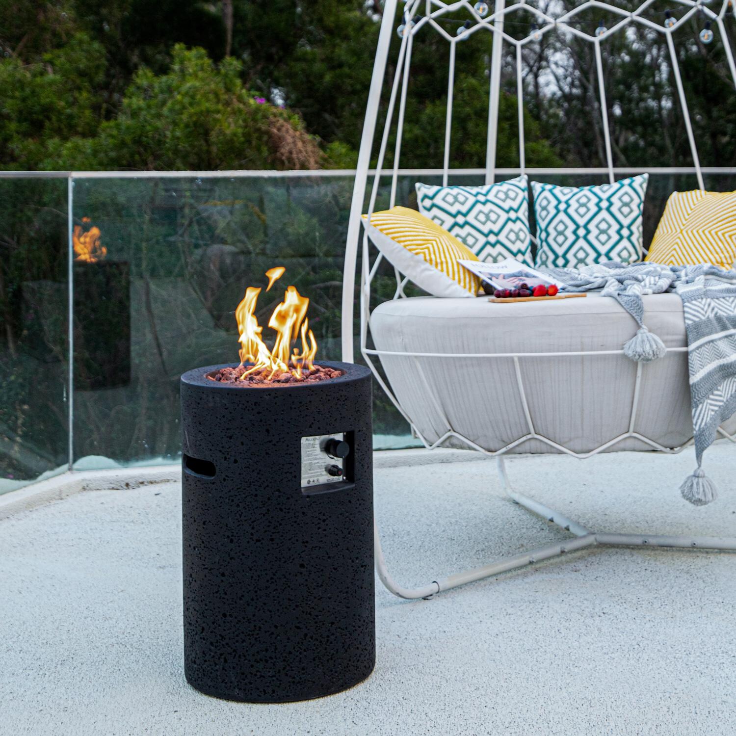Elementi OFG602-LP Modeno Lava Tube 18-Inch Propane Fire Pit Enclosure - In Use On Balcony thumbnail