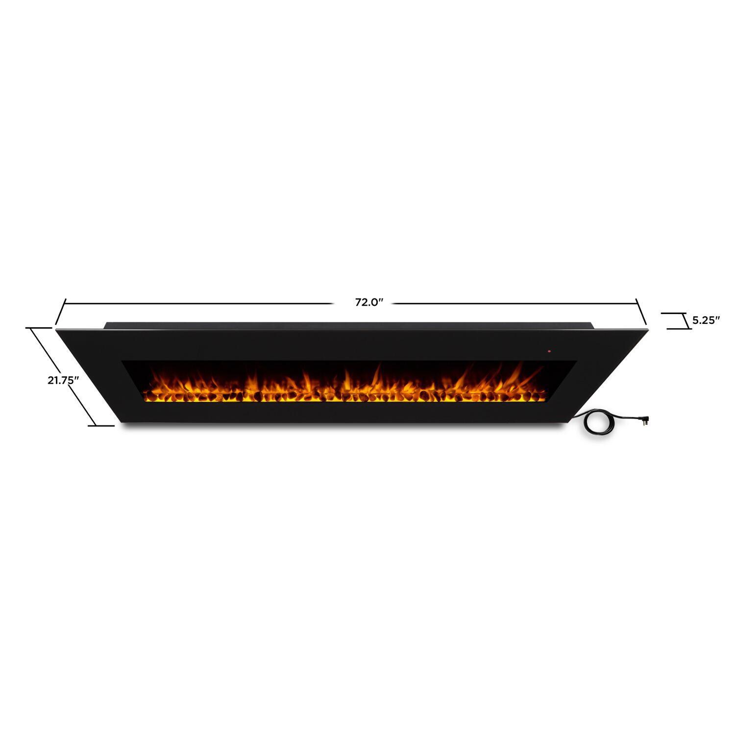 Real Flame 1360E-BK Corretto 72-Inch Wall Mount Electric Fireplace - Black - Dimensions thumbnail