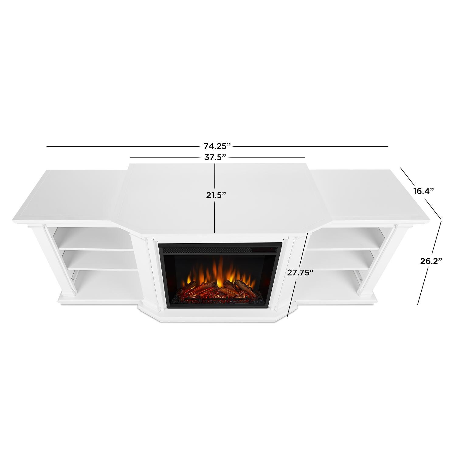 Real Flame - 7930E-W - Valmont 75-Inch Electric Fireplace Entertainment Center - White - Overall Dimensions thumbnail