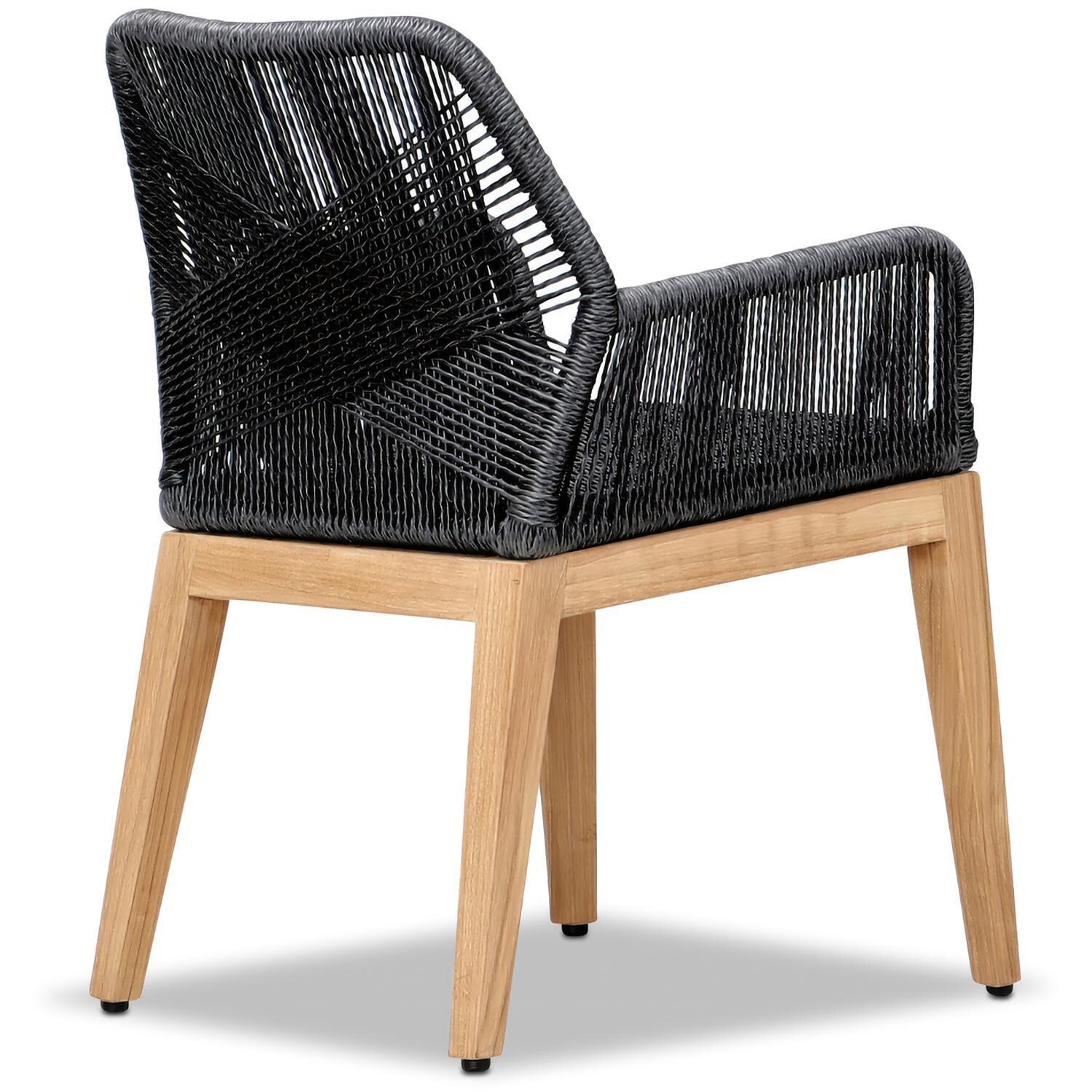 Wood Grove Reclaimed Teak and Rope Dining Arm Chair By Lakeview - Angled Back View - White Background thumbnail