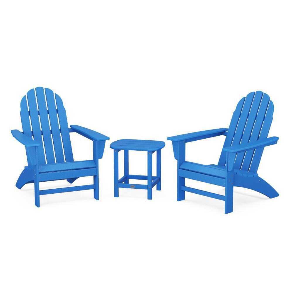 POLYWOOD Pacific Blue Vineyard 3-Piece Adirondack Set w/ South Beach 18-Inch Side Table thumbnail