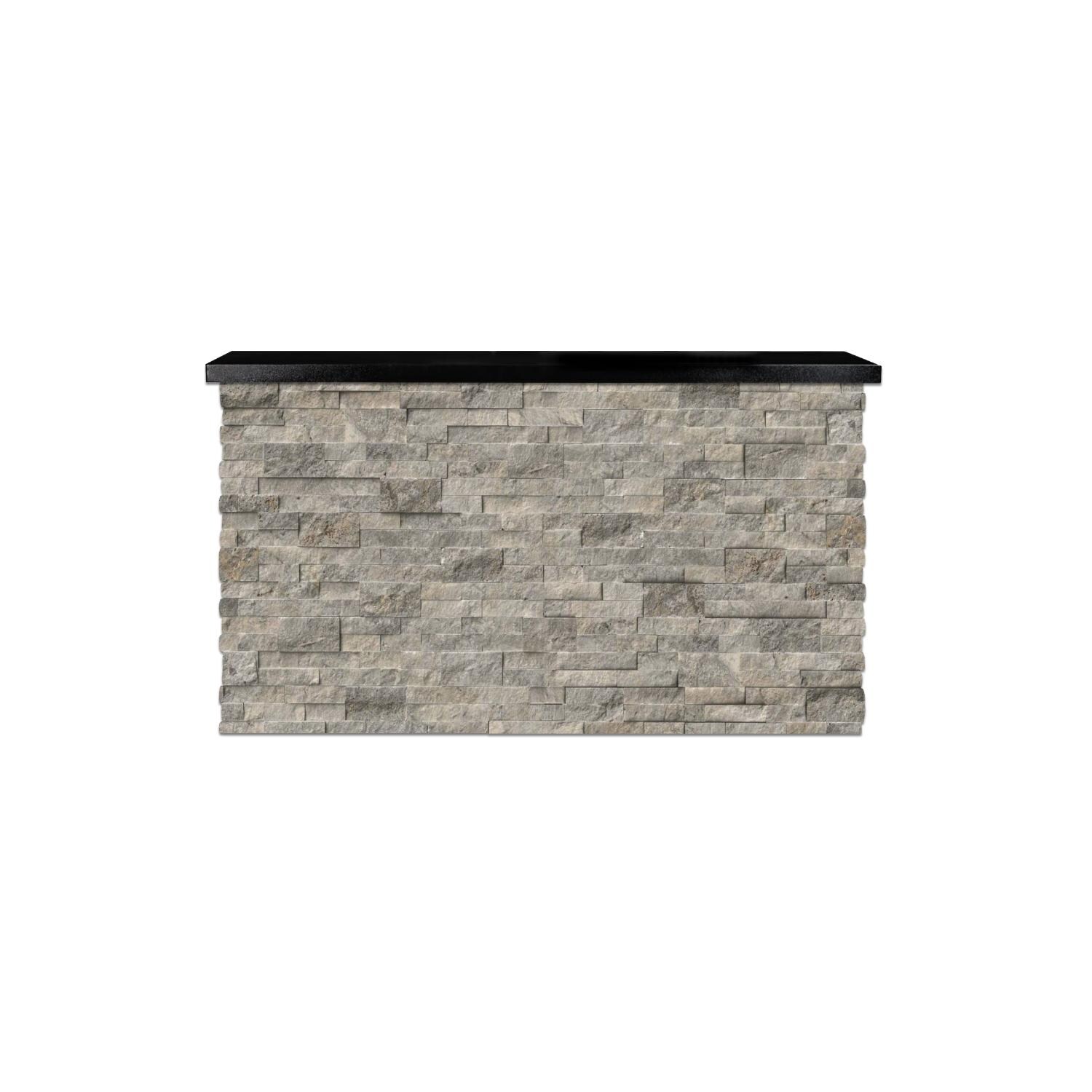 BBQGuys Signature 72 Inch 360 Degree Swivel Outdoor TV Lift Cabinet | Silver Travertine w/ Black Aluminum