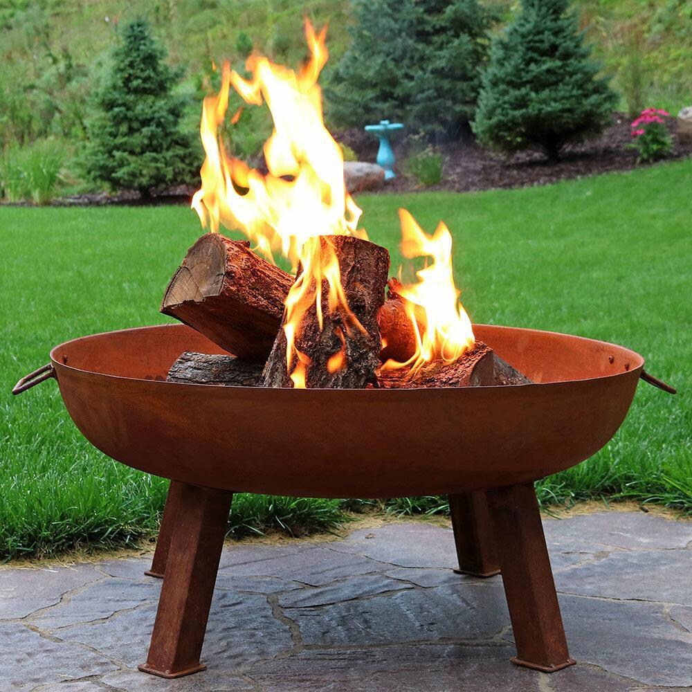 Rustic 34 Inch Round Cast Iron Wood-Burning Fire Pit in Rust by Ultimate Patio