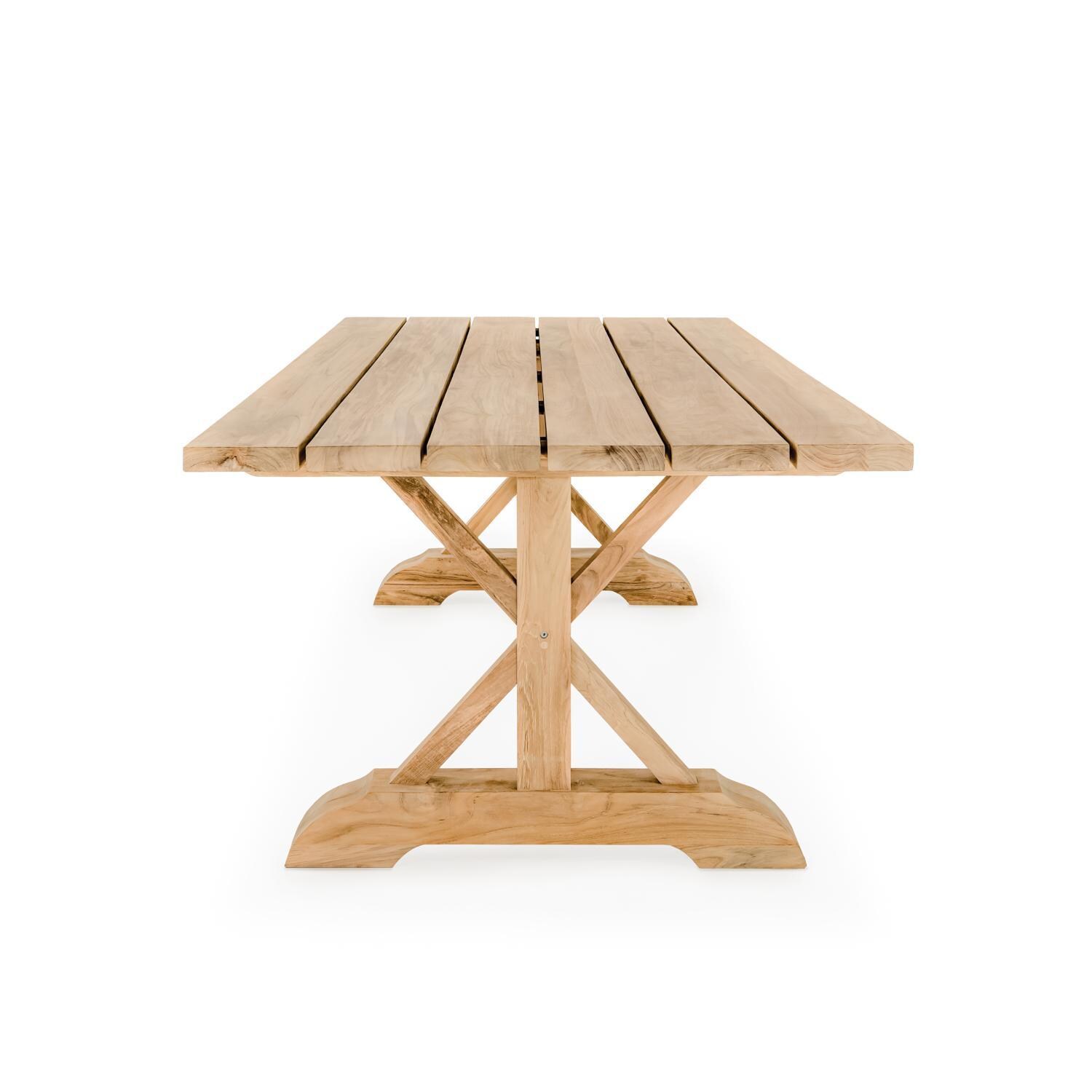 Teak + Table Oyster Bay/Trestle 76 Inch 7 Piece Dining Set - Table Front - White Background thumbnail