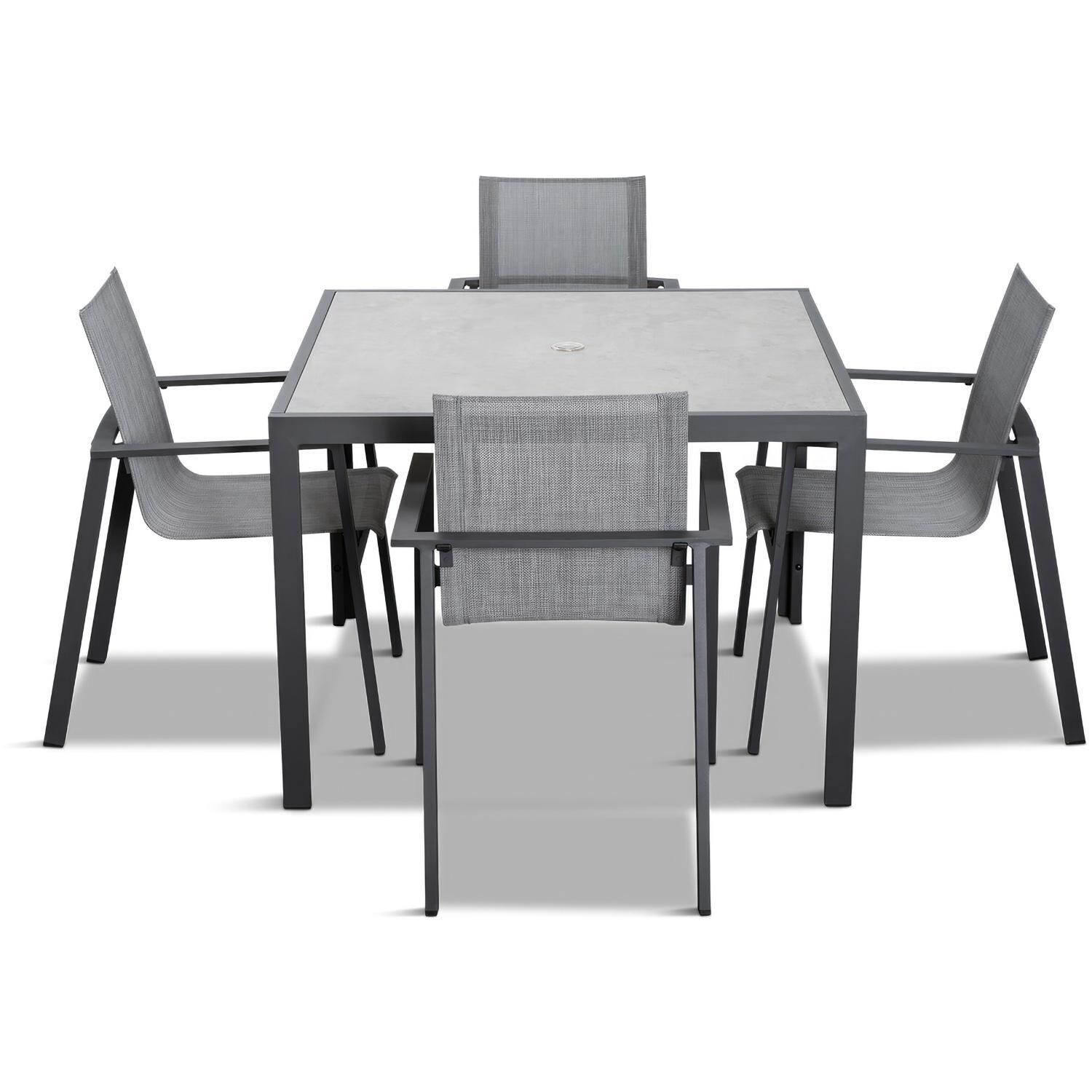 Spring Bay 5 Pc Aluminum Dining Set w/ Glass Top in Slate/Slate by Lakeview Outdoor Designs