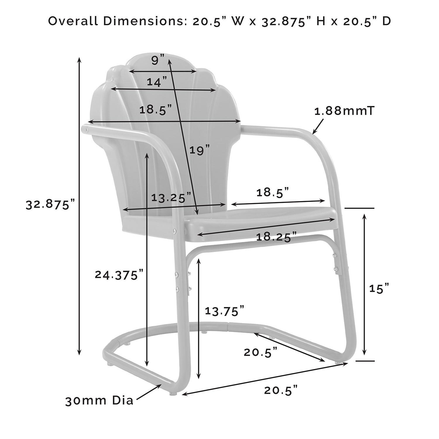 Ultimate Patio UP-32243RE 3Pc Retro Outdoor Bistro Set in Dark Red - Chair Dimensions - Diagram thumbnail