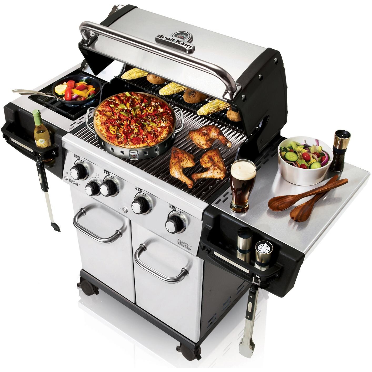 Broil King Regal S440 Pro 4-Burner Freestanding Gas Grill - Angled View With Food thumbnail
