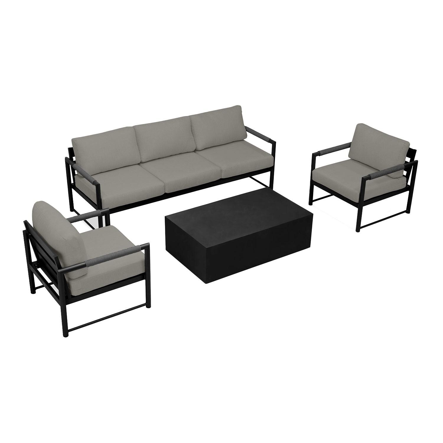 Lakeview AVEBAY-BK-CO-SET135-CC Avenue Bay Black/Carbon 4 Pc Sofa Set - Canvas Charcoal - Overhead View - White Background thumbnail