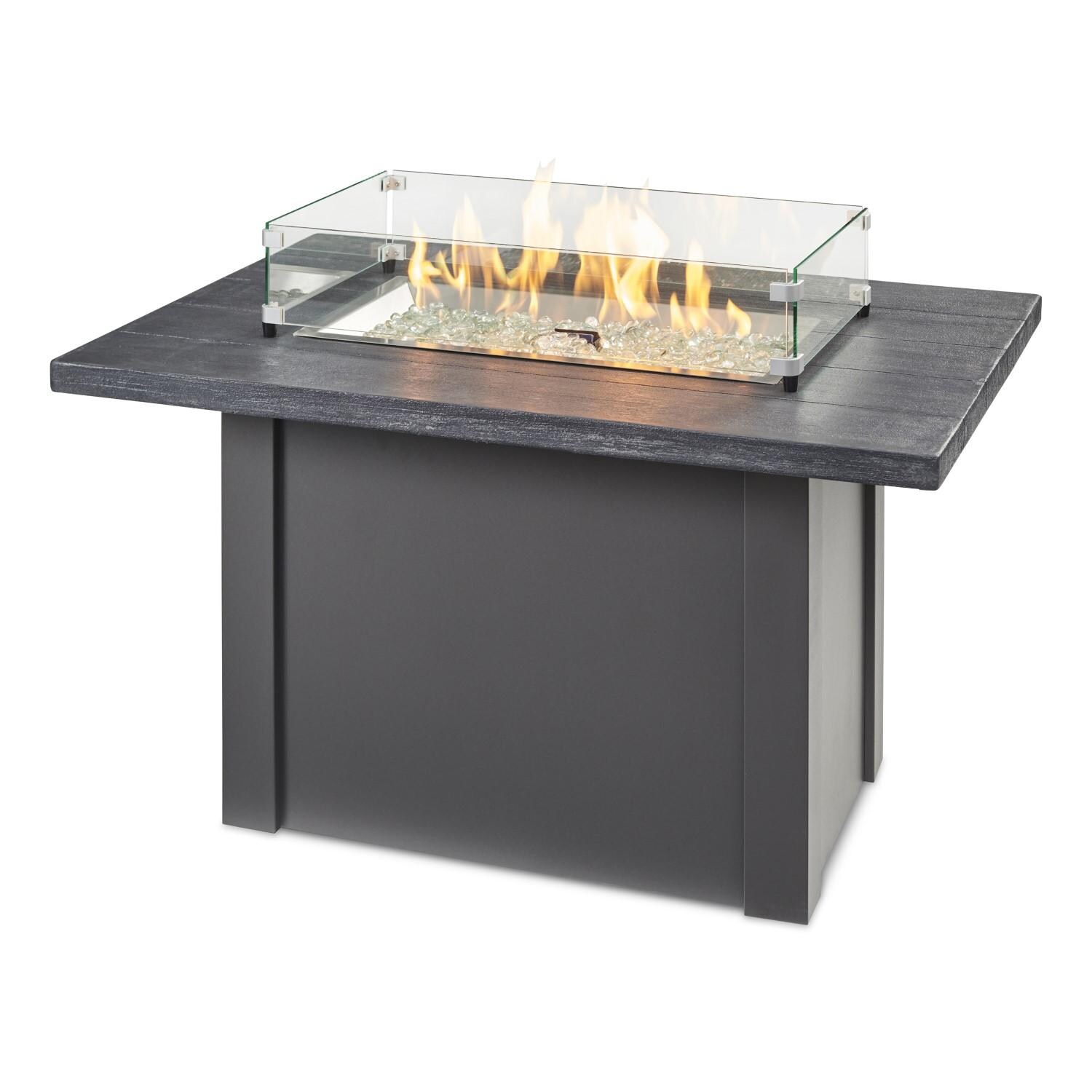 Havenwood 44 Inch Fire Pit Table W/ Carbon Grey Top & Grey Base - Flames W/ Glass - White Background thumbnail