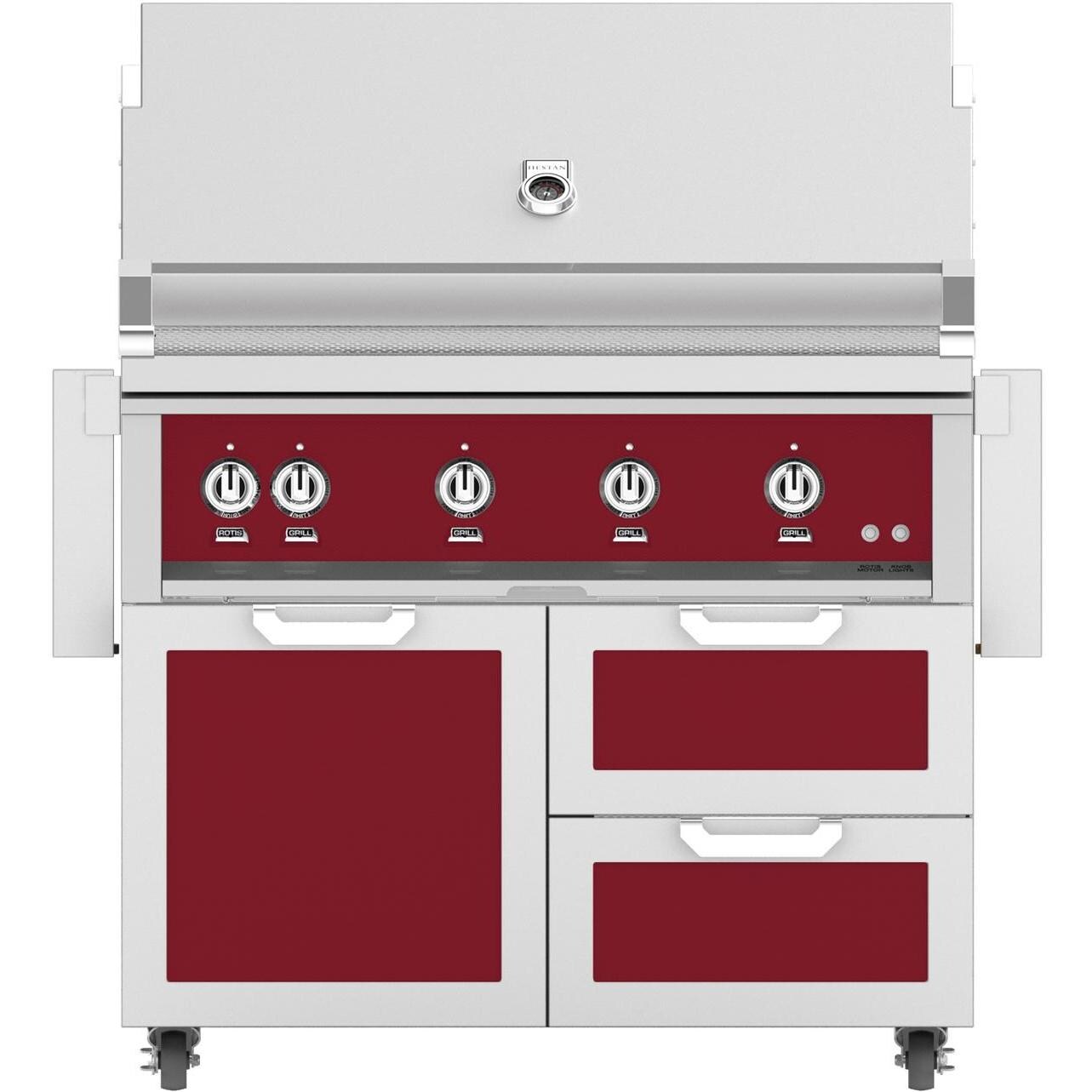 Hestan 42-Inch Freestanding Propane Gas Grill W/ All Infrared Burners & Rotisserie On Double Drawer & Door Tower Cart - Tin Roof - GSBR42-LP-BG thumbnail