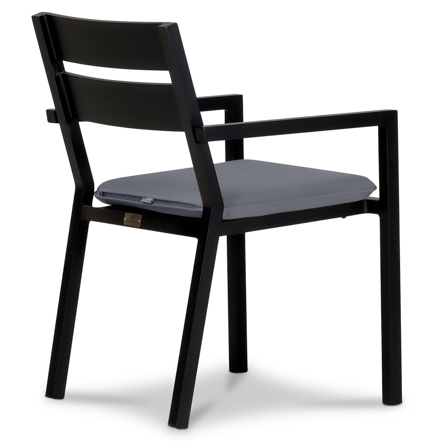 Calm Bay Aluminum Dining Arm Chair in Black/Canvas Charcoal by Lakeview Outdoor Designs - Angle - White Background thumbnail