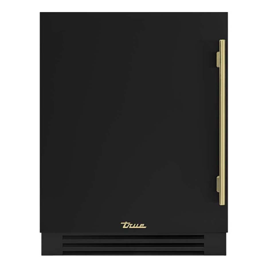 True ADA Height 24 Inch 40 Bottle Left Hinge Outdoor Wine Cabinet - Matte Black w/ Brass Handle - TUWADA-24-LS-A~027-H01