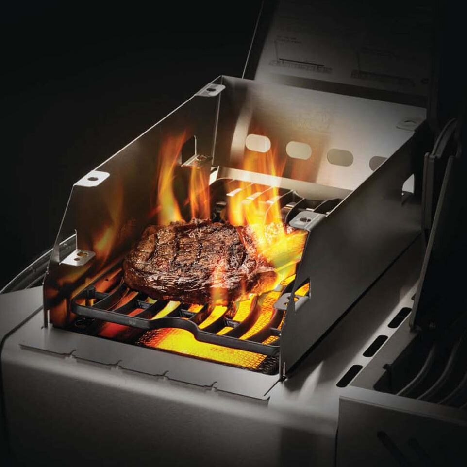 Napoleon 71301 SIZZLE ZONE Burner Windshield and Skewer Rack - Large - Searing Steak - White Background thumbnail