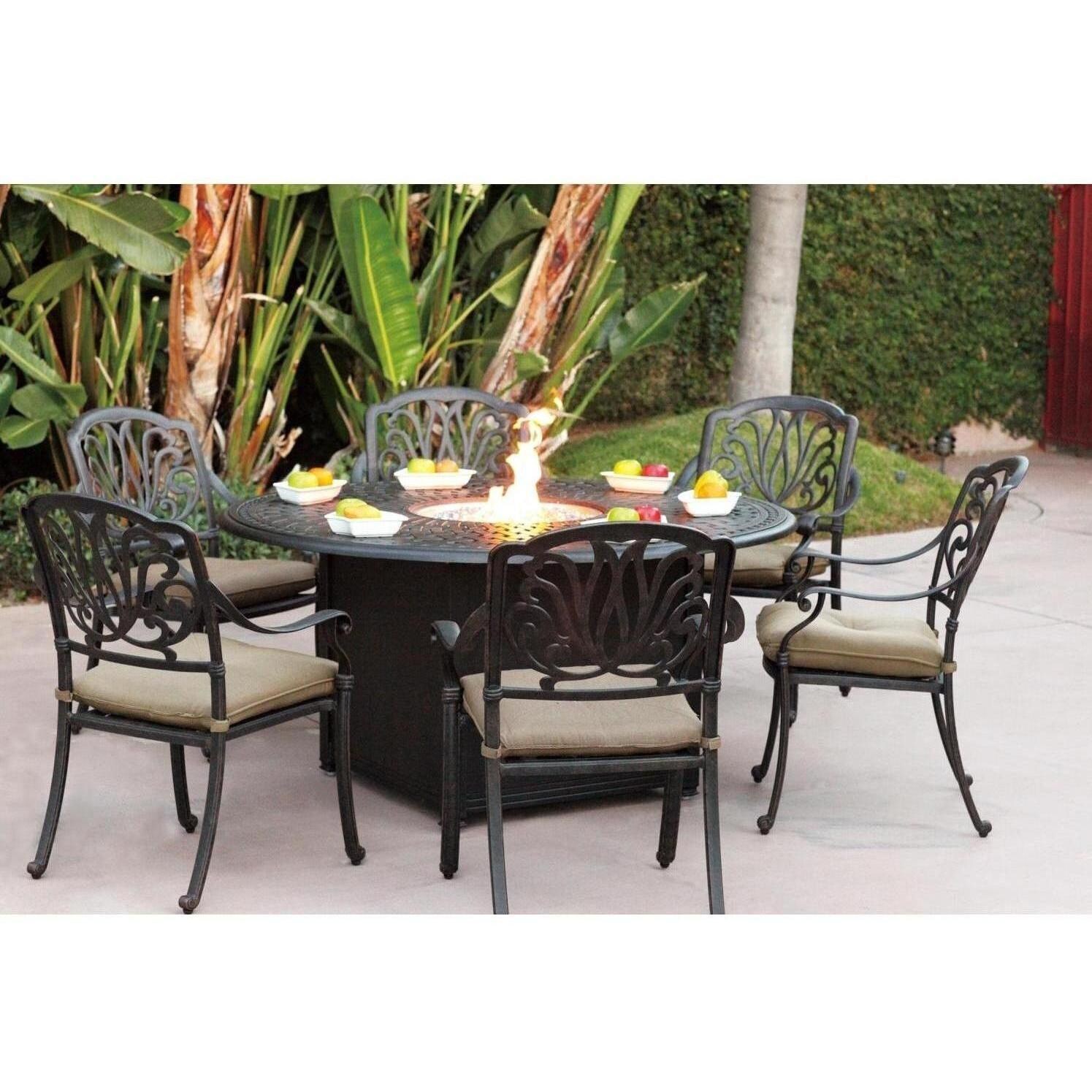 Darlee Elisabeth 6-Person Patio Fire Pit Dining Set - Antique Bronze thumbnail