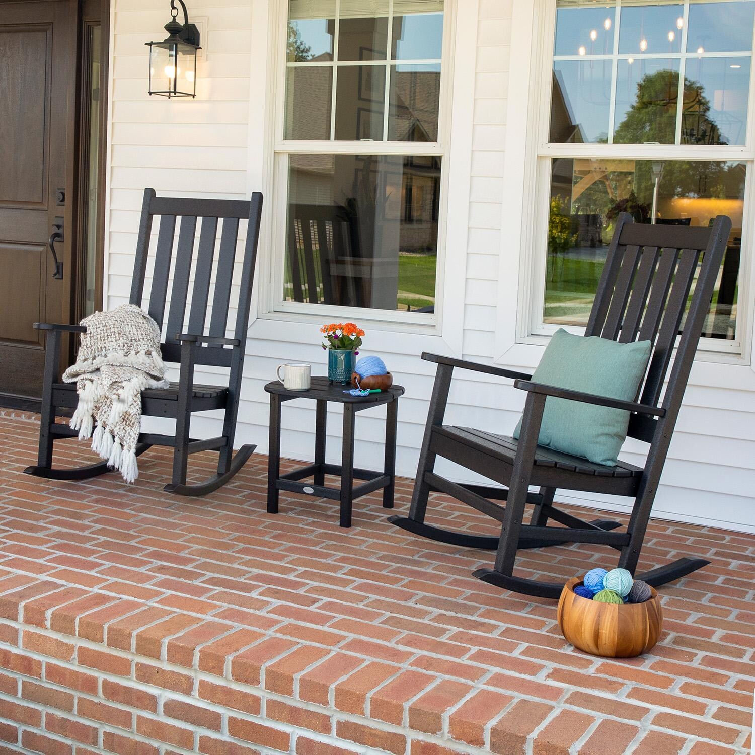 POLYWOOD PWS355-1-BL Vineyard 3 Pc Rocking Set in Black - Lifestyle thumbnail