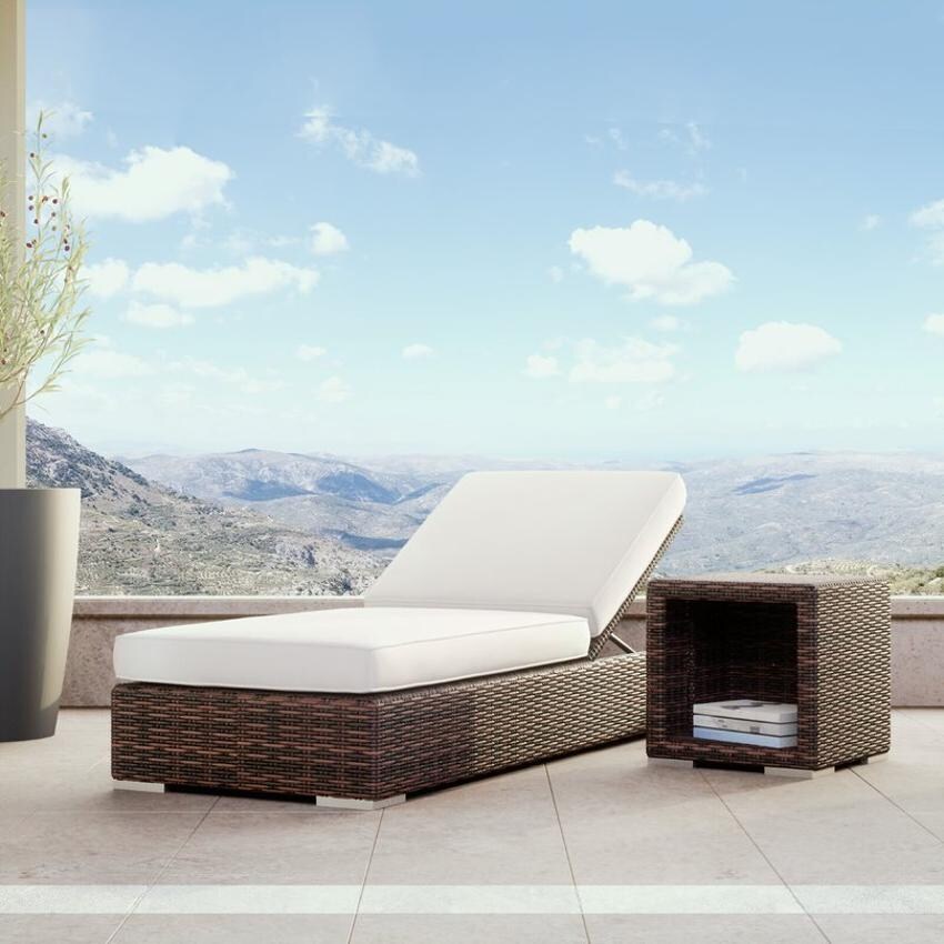 Sunset West - Montecito 2 Piece Resin Wicker Patio Chaise Set W/ End Table & Sunbrella Canvas Flax Cushions thumbnail