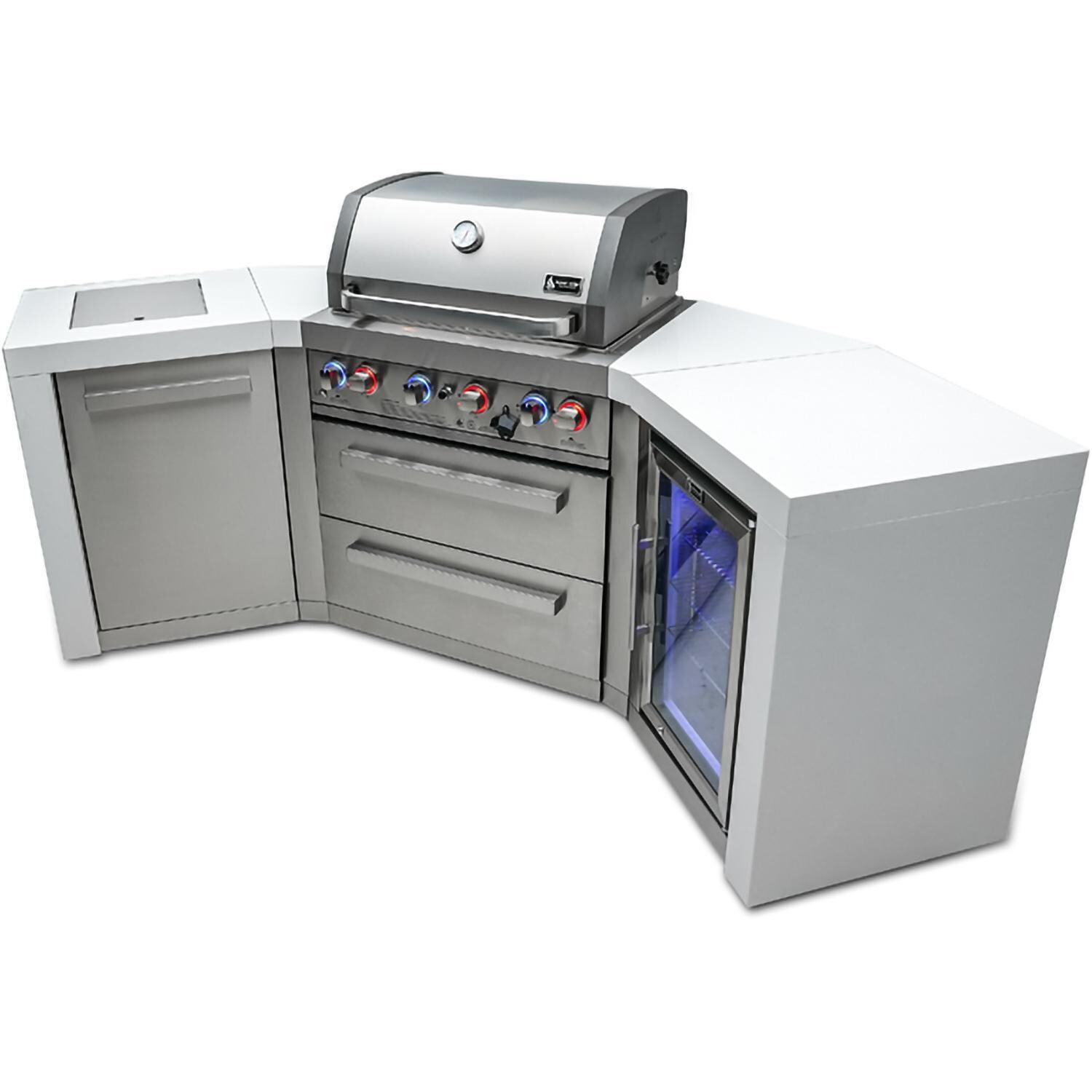 Mont Alpi - MAi400-D45FC - Deluxe 45 Degree Grill Island - Stainless Steel - Burners On Angled Right - White Background thumbnail
