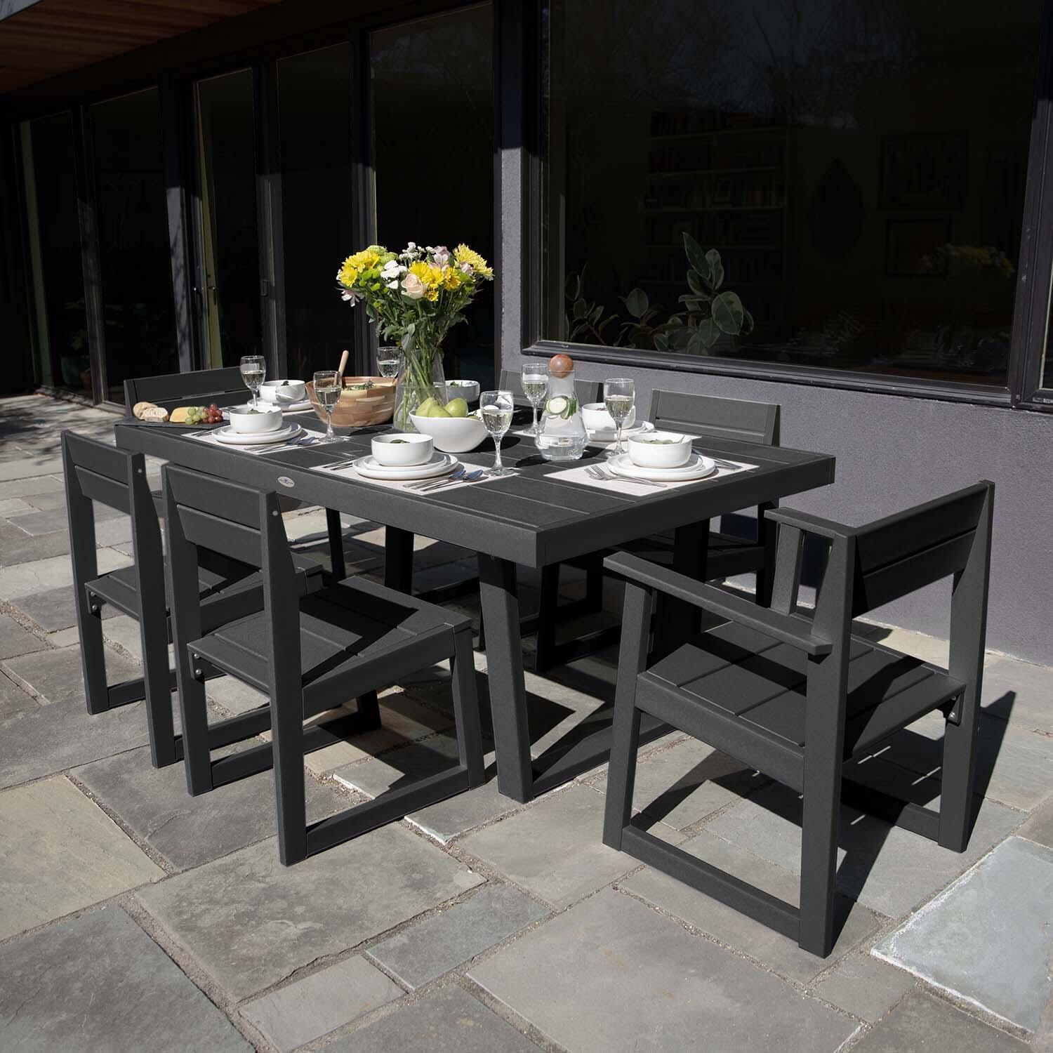 Hazel Cove 7 Pc Recycled Plastic Dining Set in Black Sand by Lakeview Outdoor Designs