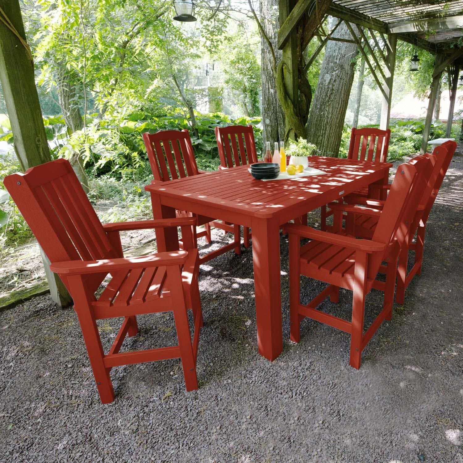 Lakeview Outdoor Designs Hart Lane 7 Pc Recycled Plastic Rectangular Counter Height Dining Set in Rustic Red by - LV-ST7LH2CO4BA-RED