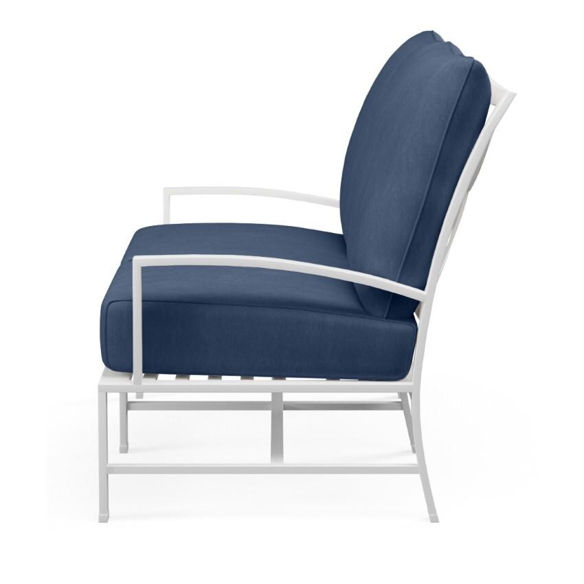 Bristol 2 Person Aluminum Loveseat w/ Self Welt in White/Spectrum Indigo by Sunset West - Side View - White Background thumbnail