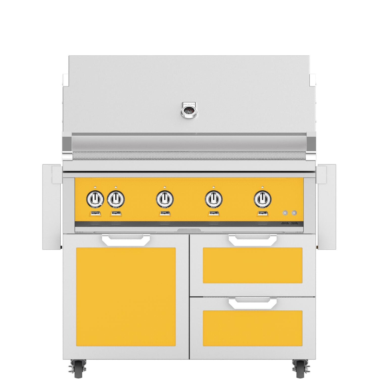 Hestan 42-Inch Freestanding Natural Gas Grill W/ Rotisserie On Double Drawer & Door Tower Cart - Sol - GABR42-NG-YW thumbnail
