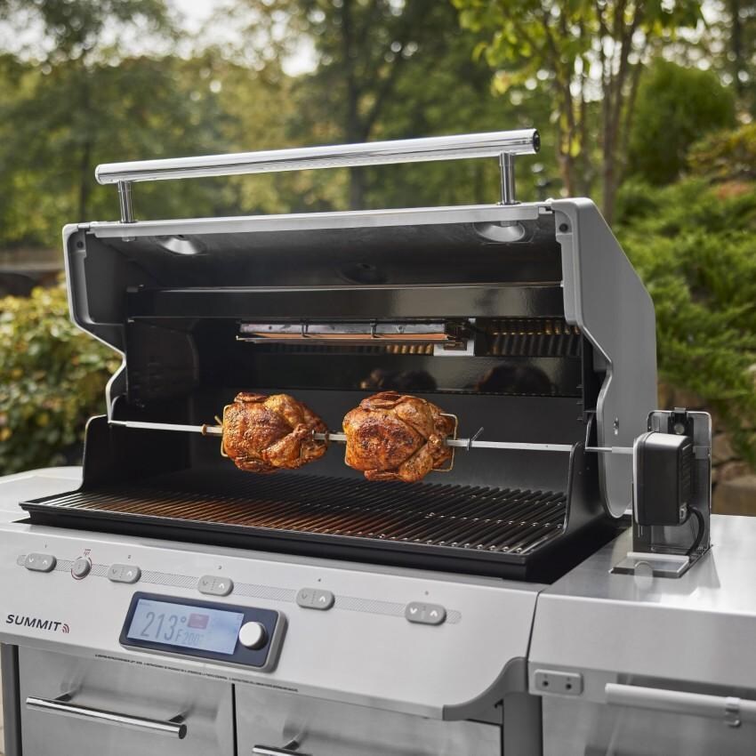 Weber 1500052 Summit Smart FS38X S Propane Grill - Stainless Steel - Chicken on Rotisserie - Lifestyle thumbnail