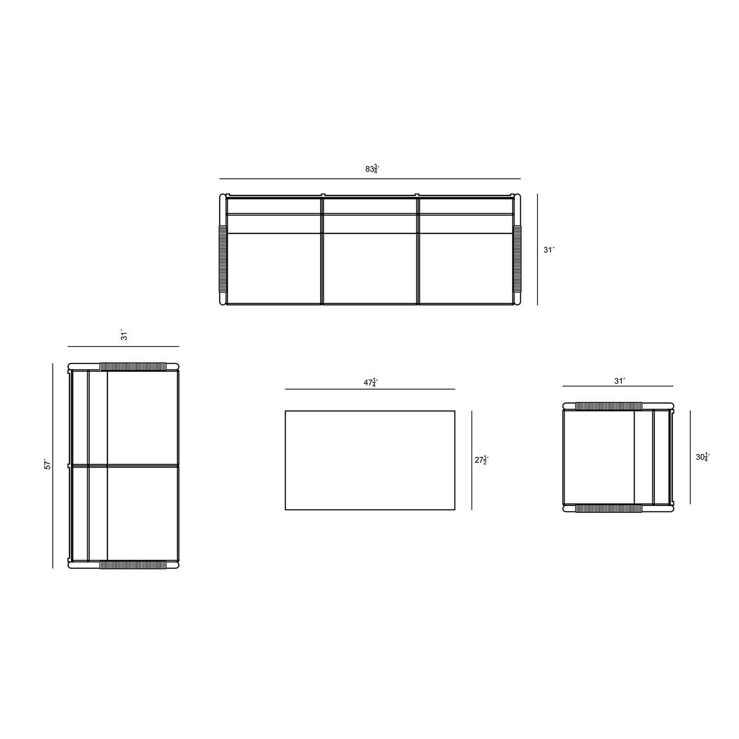 Lakeview AVEBAY-BK-CO-SET137-CC Avenue Bay Black/Carbon 4 Pc Sofa Loveseat Set - Canvas Charcoal - Bottom Dimensions - Diagram thumbnail