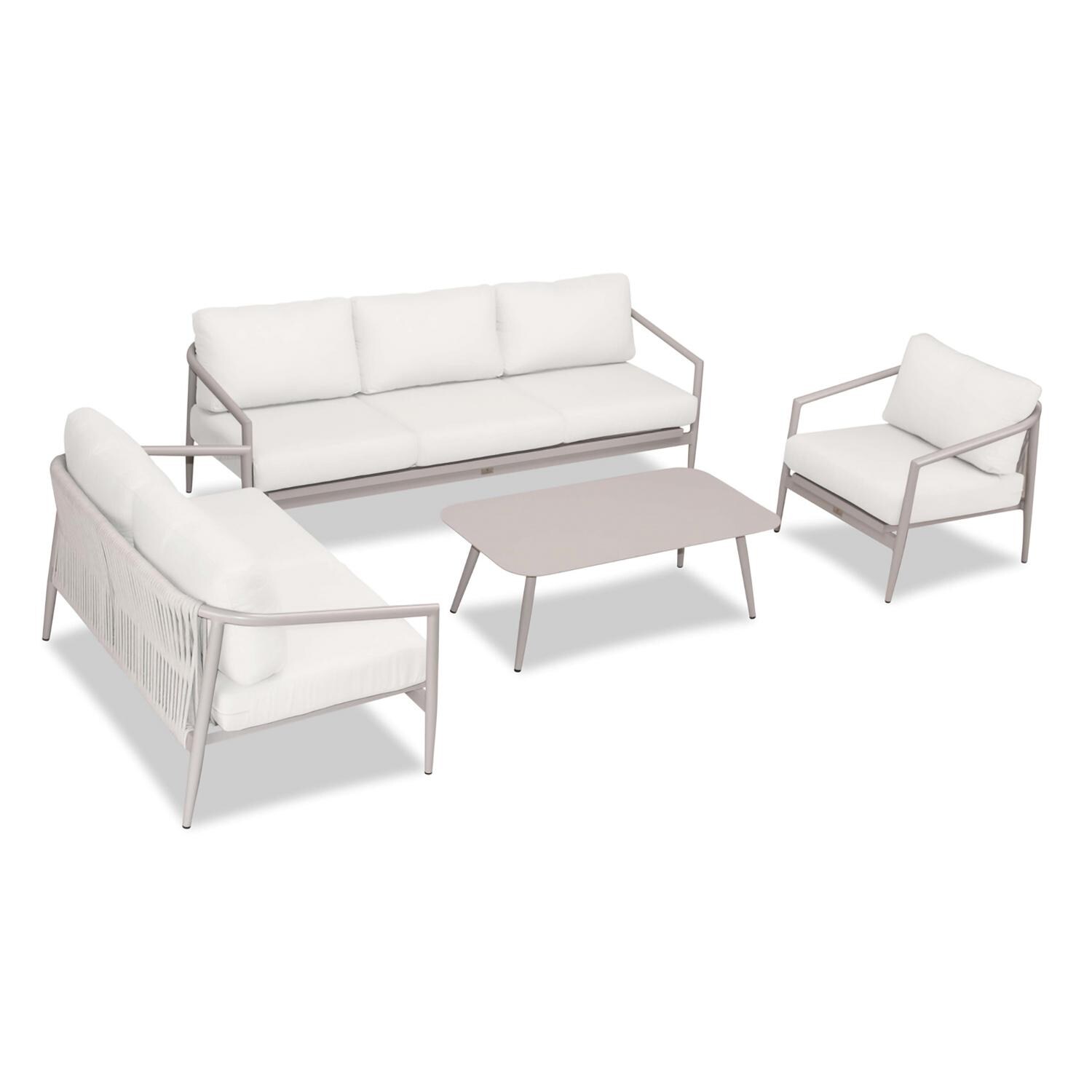 Lakeview Midnight Cove 4 Pc Aluminum Sofa Loveseat Seating Set in Urban Stone/Carrera/Canvas Natural - Top - White Background thumbnail
