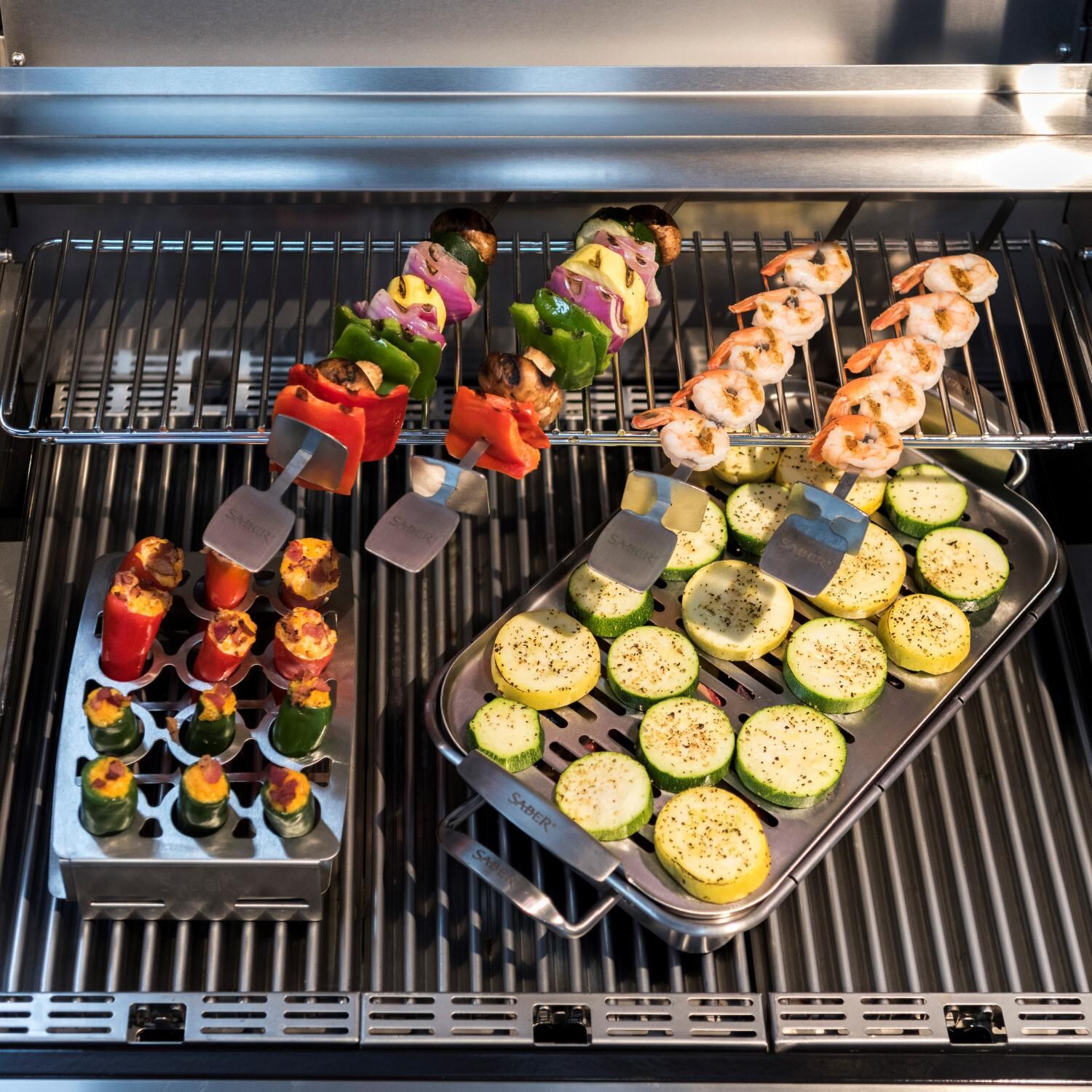 Saber EZ Grilling System Set - Skewers, Double Pepper Roaster, Steamer Tray, And Roasting Pan thumbnail