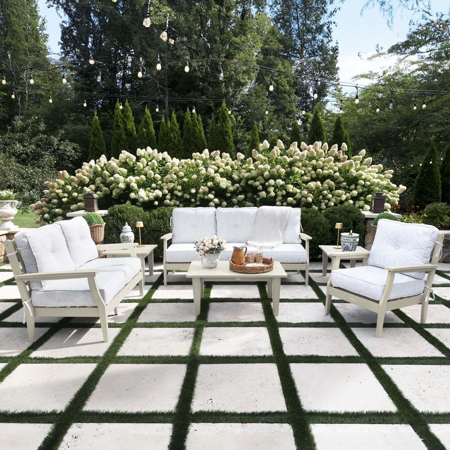 Blushing Bay 6 Pc Recycled Plastic Grand Seating Set in Lively Parchment/Whitewash by Lakeview Outdoor Designs - Lifestyle thumbnail