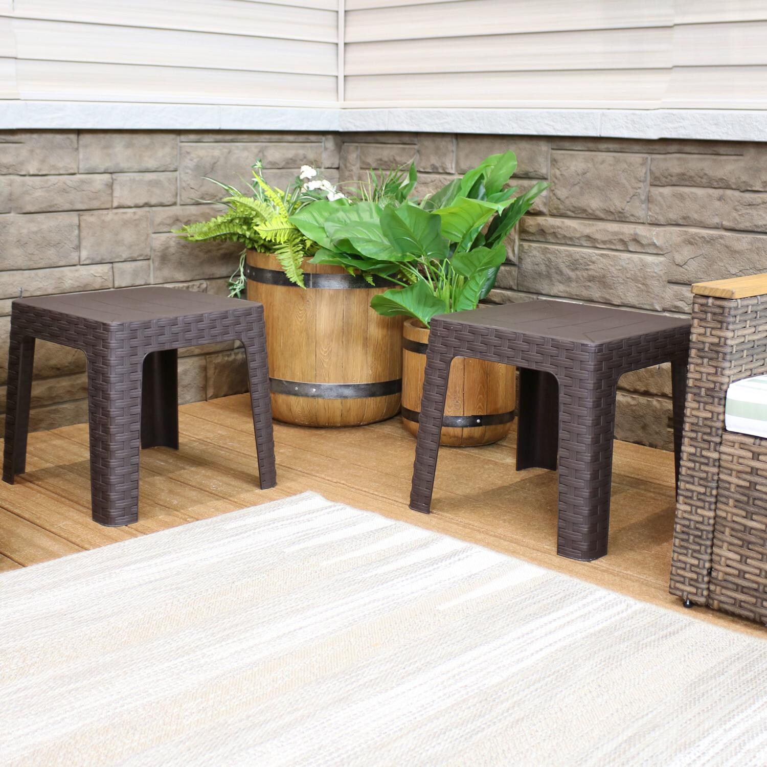 Sunnydaze Decor 4 Piece 18-Inch Square Nesting Patio Side Table Set - Brown image