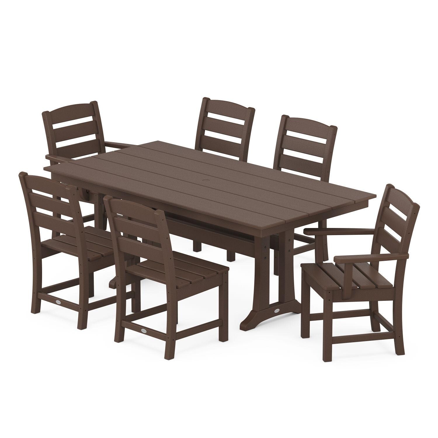 POLYWOOD Lakeside 7-Piece Farmhouse Trestle Dining Set - Mahogany