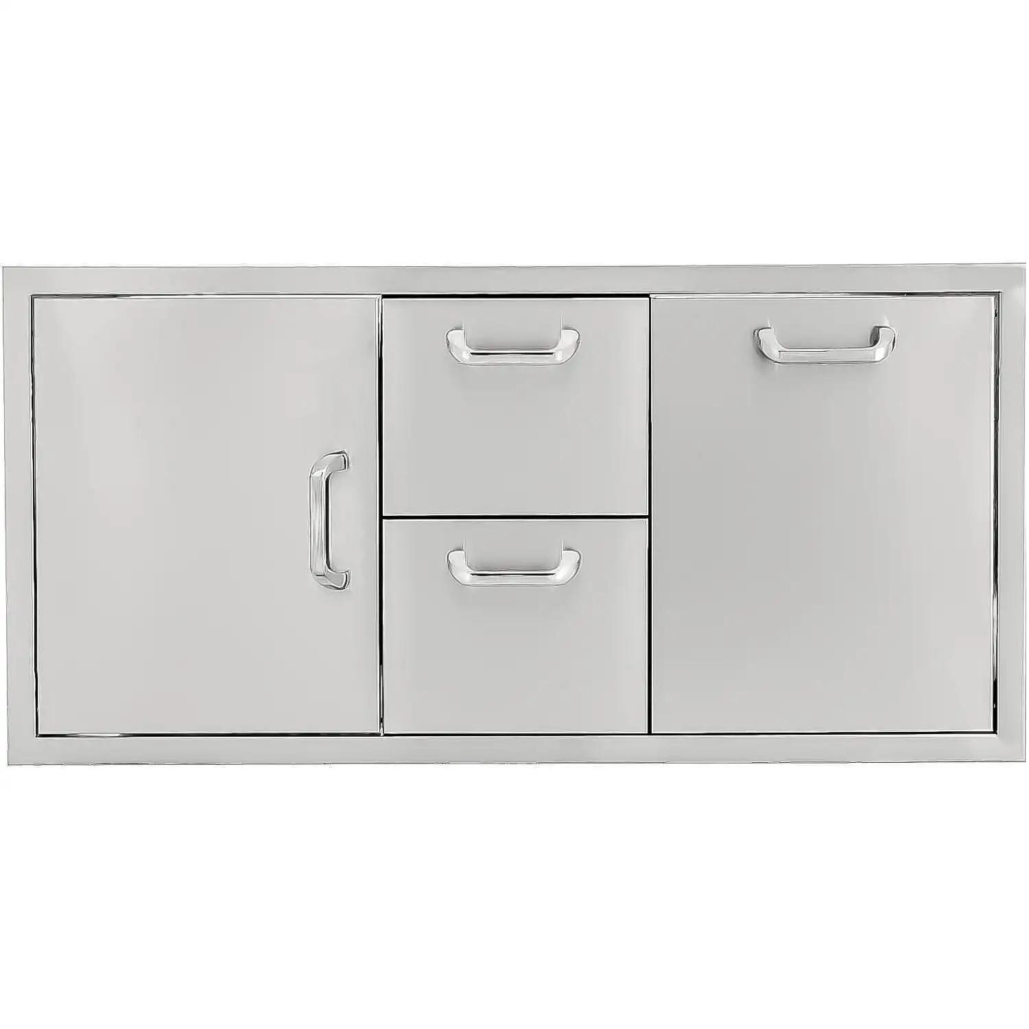 BBQGuys Signature 42-Inch Stainless Steel Door, Double Drawer & Roll-Out Trash Bin Combo - Traditional image