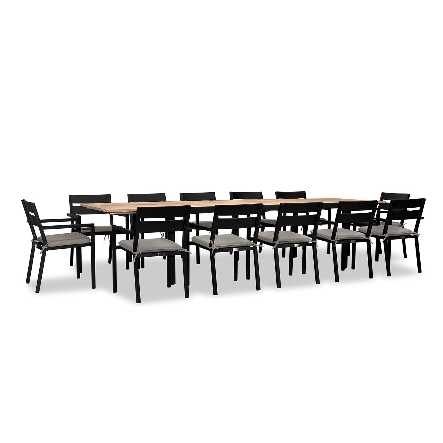 Calm Bay Communal 13 Pc Reclaimed Teak Extendable Dining Set in Black/Canvas Charcoal by Lakeview - White Background 3 thumbnail