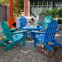POLYWOOD Classic 5 Piece Recycled Plastic Wood Patio Folding Adirondack Conversation Set - Pacific Blue and Aruba image