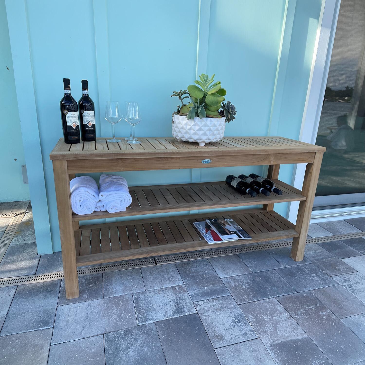 Royal Teak Collection CTBS Admiral 60 Inch Teak Console Table w/ Shelves - Outside - Lifestyle thumbnail