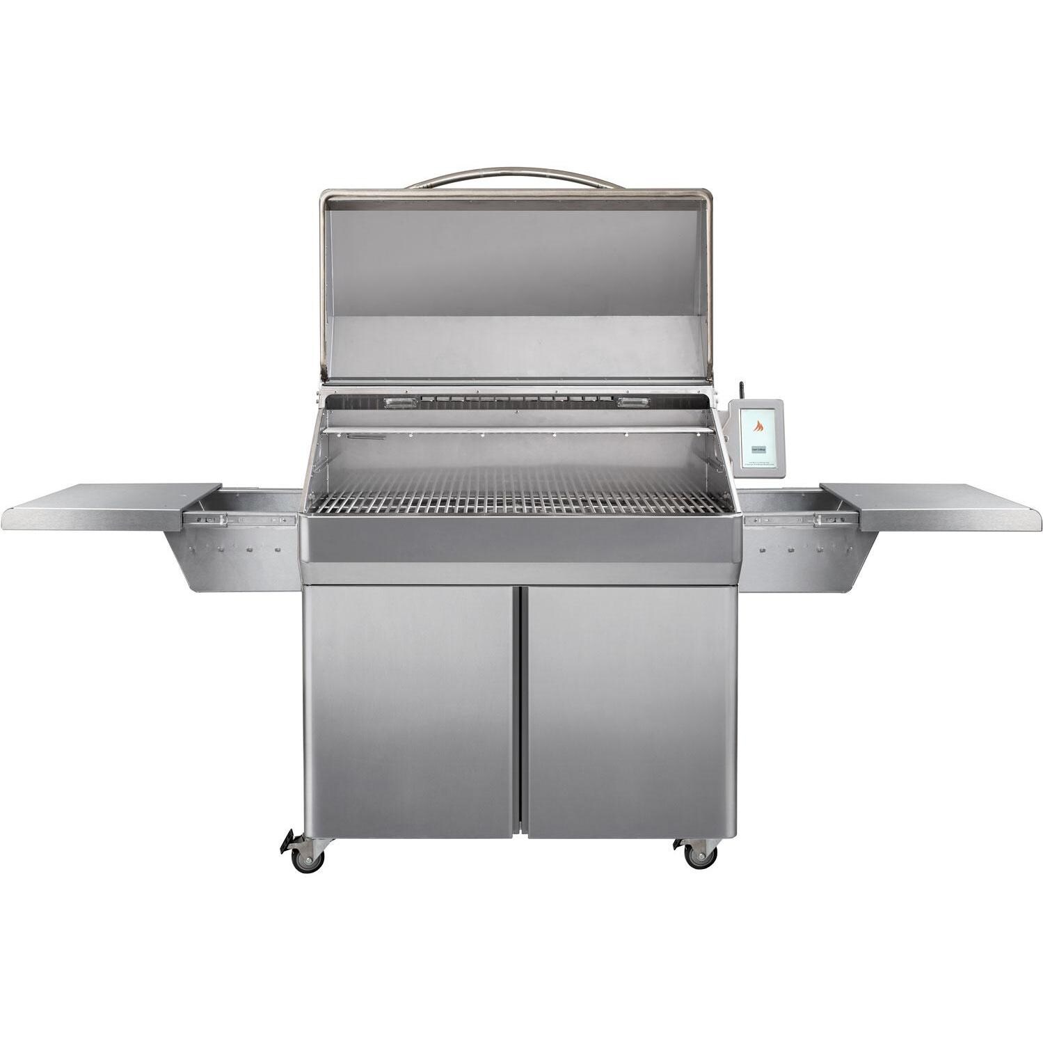 Memphis Grills VG0002S Elite ITC3 39-Inch Pellet Grill - Front View With Hood And Side Shelves Open thumbnail