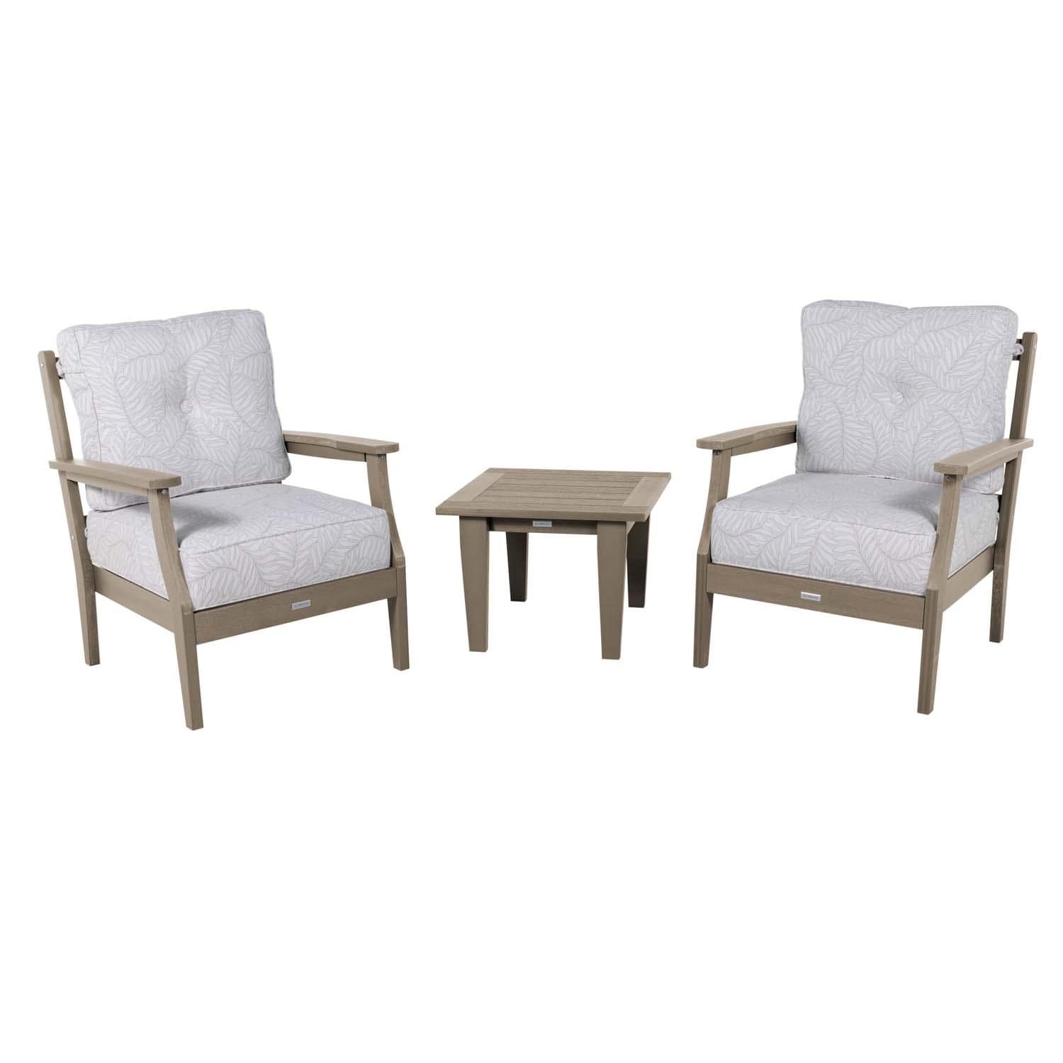 Blushing Bay 3 Pc Recycled Plastic Seating Set in Lively Parchment/Woodland Brown by Lakeview Outdoor Designs - White Background thumbnail