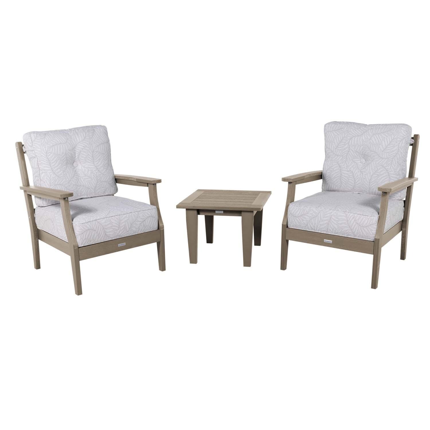 Blushing Bay 3 Pc Recycled Plastic Seating Set in Lively Parchment/Woodland Brown by Lakeview Outdoor Designs - White Background thumbnail