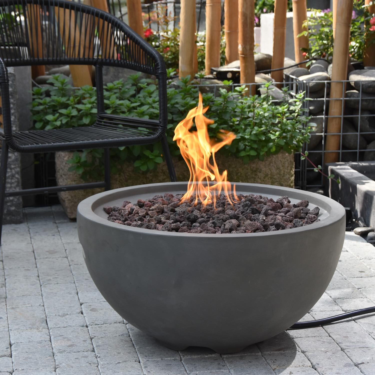 Modeno Nantucket 26 Inch Round GFRC Natural Gas Fire Bowl in Gray by Elementi