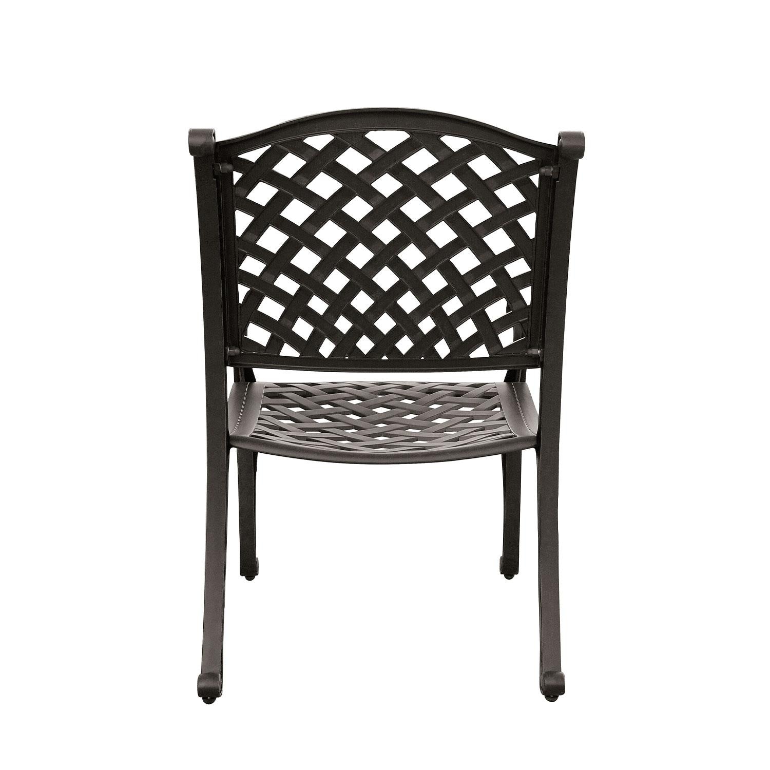 Nassau Cast Aluminum 4 Pc Set Dining Chair Set in Antique Bronze/Sky Blue by Darlee - Rear View - Shown W/ No Cushion - White Background thumbnail