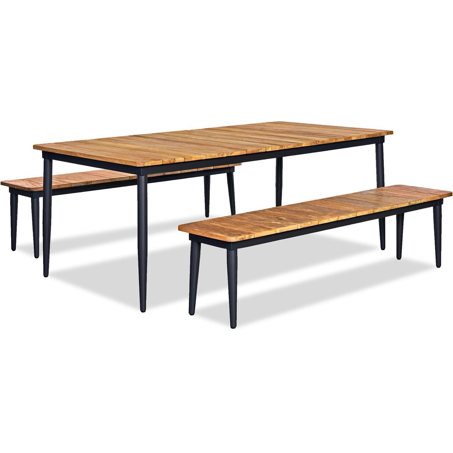 Wood Grove 3 Pc Aluminum Dining Set w/ 2 Benches by Lakeview Outdoor Designs