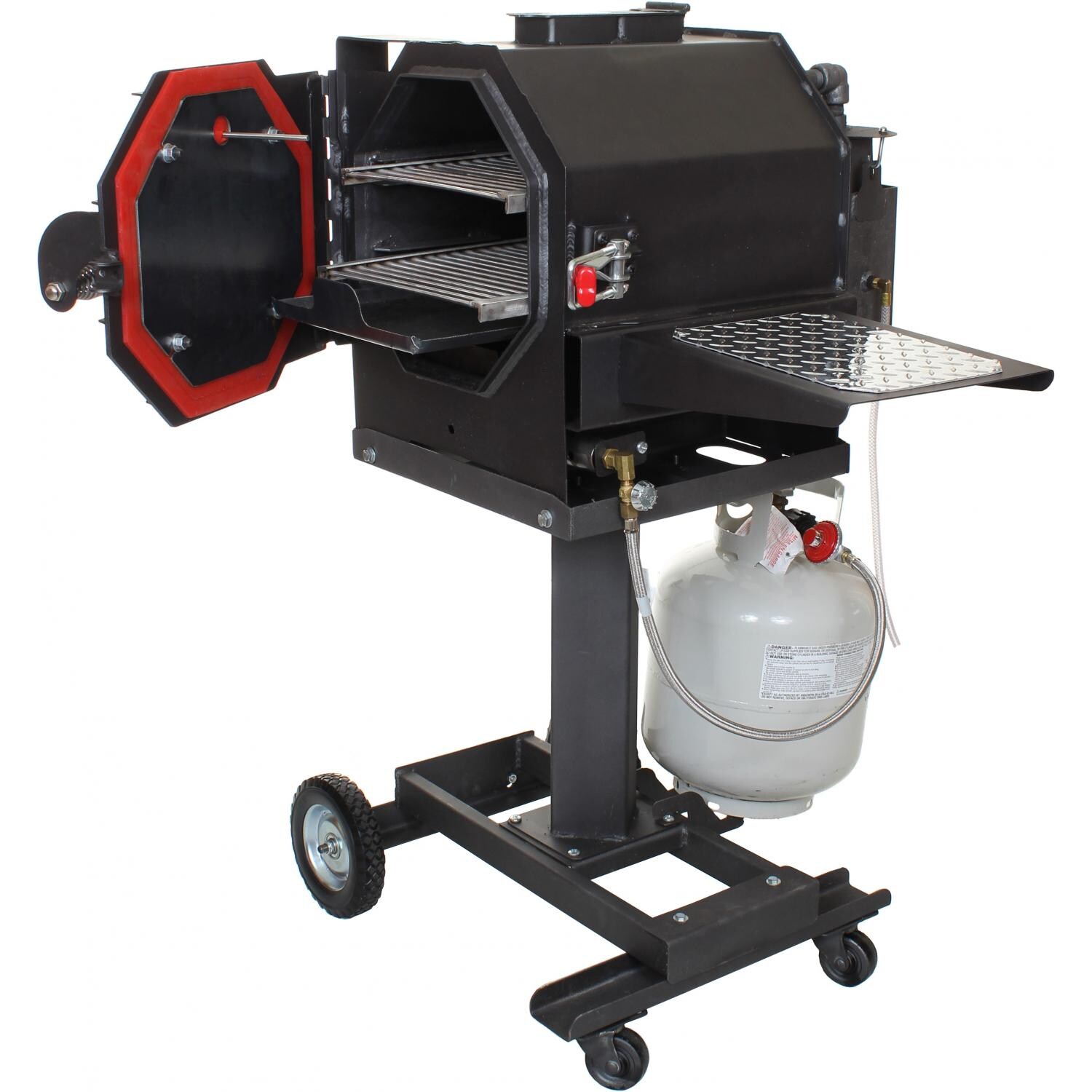 Cajun Express Smoker - 4 Rib Propane Pressure Smoker - Open Side View (Propane Tank Not Included) thumbnail