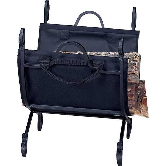 UniFlame Black Wrought Iron Log Rack With Canvas Carrier