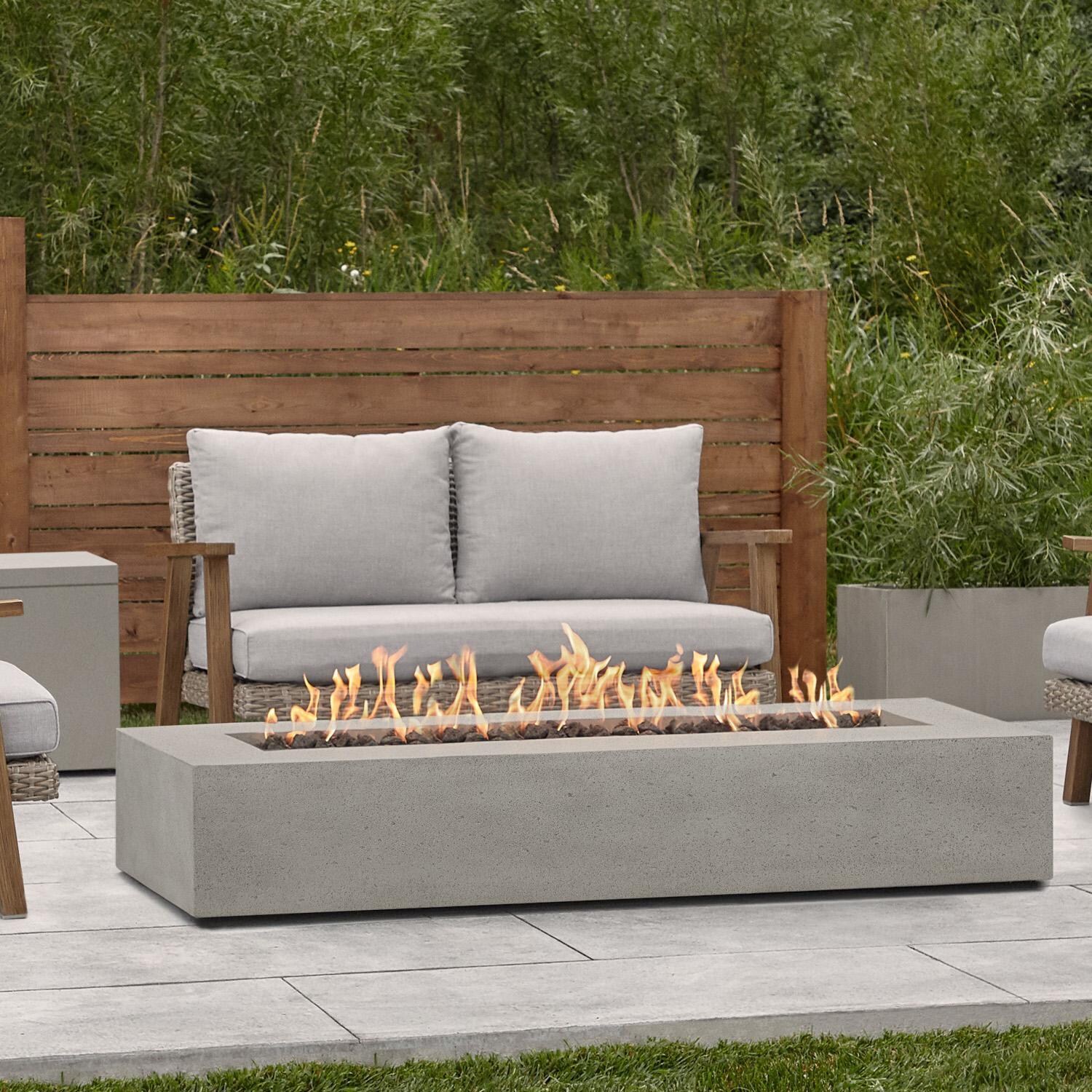 Hillview Bay 72 Inch Rectangular Glass Fiber Reinforced Concrete Natural Gas Fire Pit Table in Flint by BBQGuys Signature - Display - White Background thumbnail