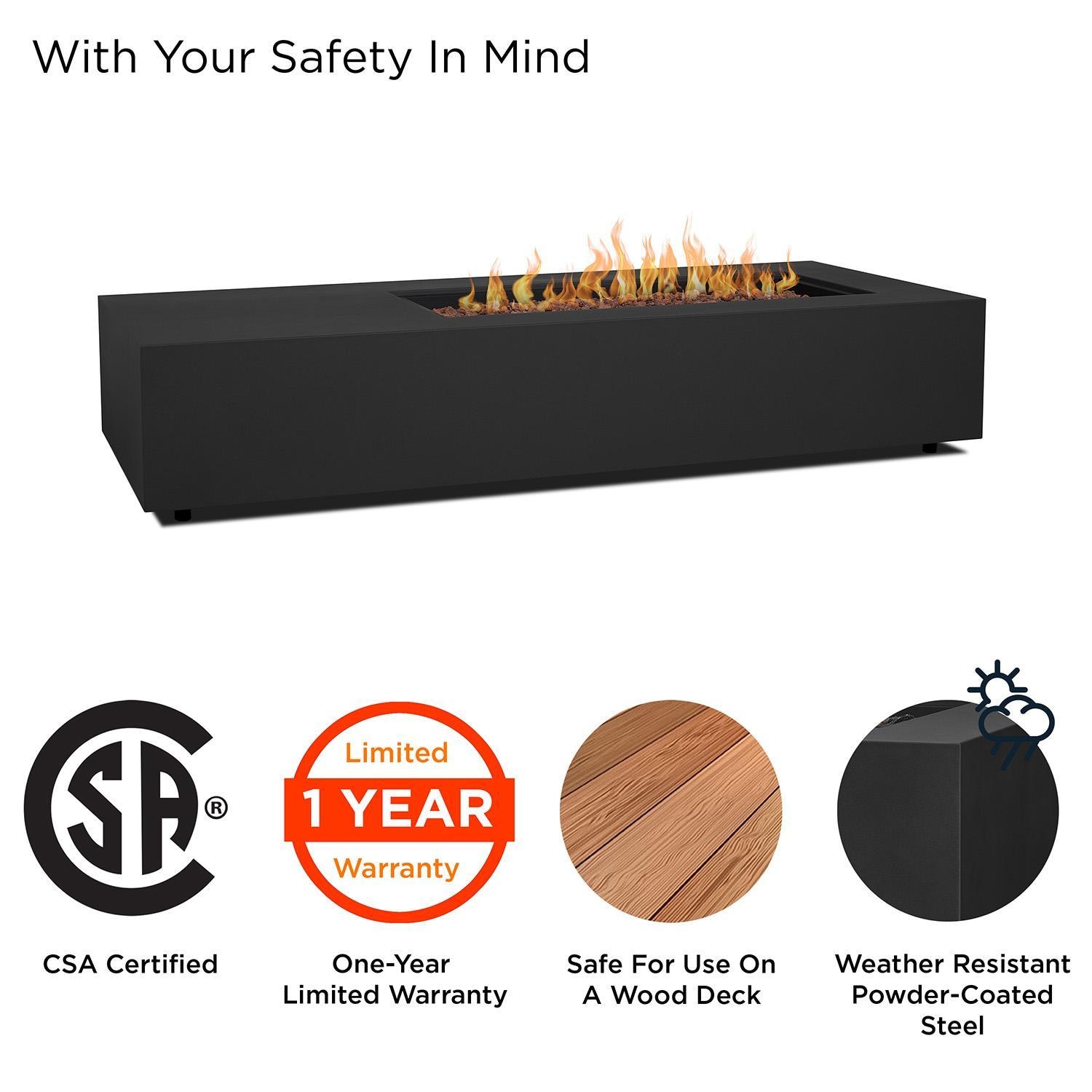 Elysian 75-in Rectangular Steel Propane Fire Pit Table in Black by Lakeview - Safety - Detail thumbnail