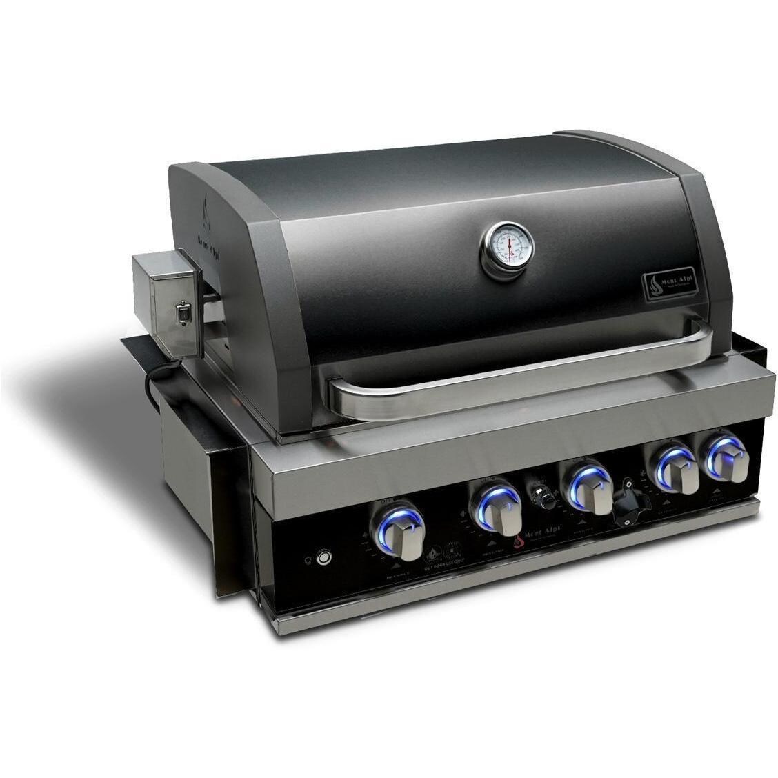 Mont Alpi MA400-AWBSS 4-Burner Black Stainless Steel Art-Wood Natural Gas Island Grill - Grill Head Angled Right - White Background thumbnail